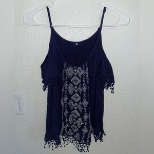 Blue off shoulder boho top
